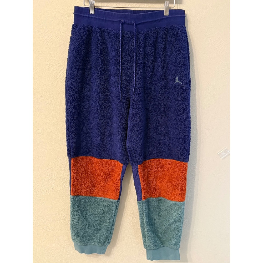 Jordan Mens Sherpa Fleece Colorblock Joggers Purple Orange Teal Large